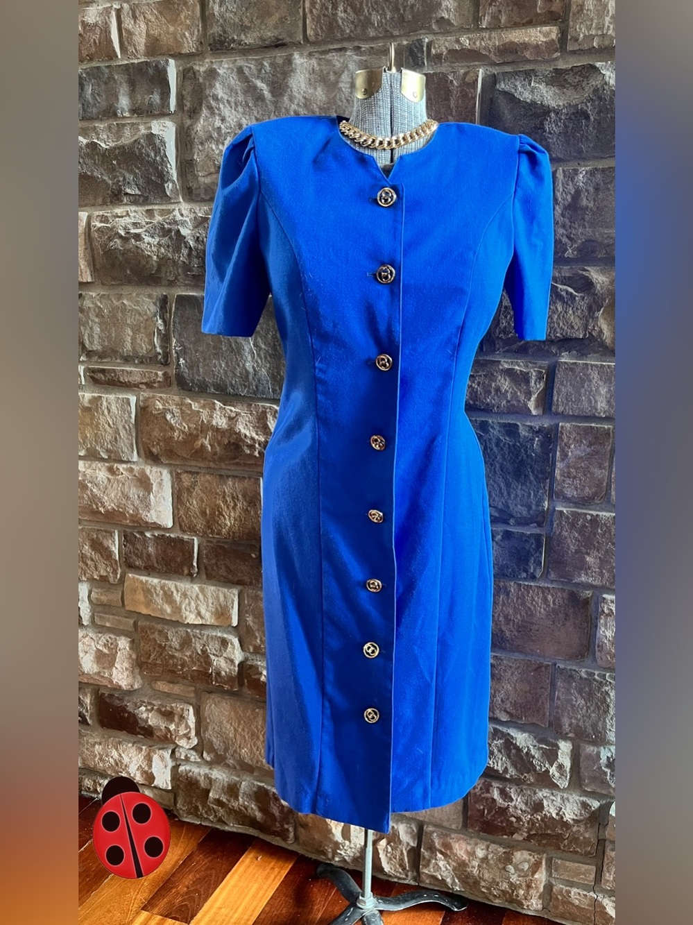 Blue Button-Front Women's Dress